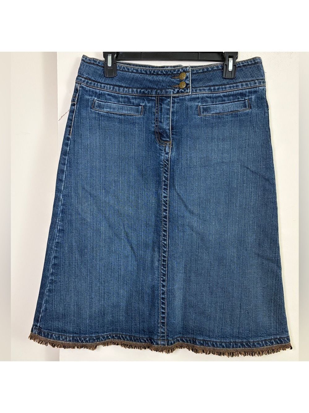 Cabi Womens Vintage Western Denim Jean Skirt Stretch Fringe Hem Y2k